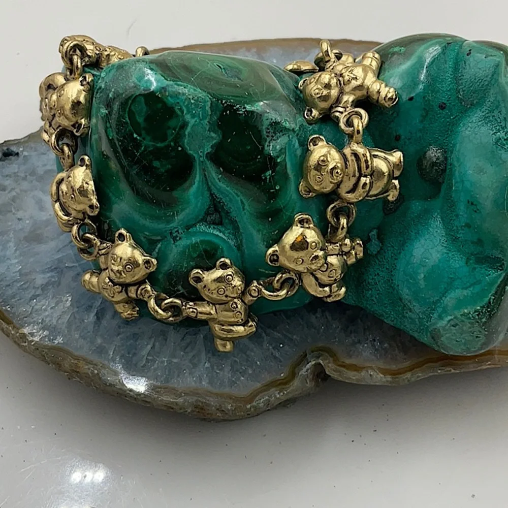 7 1/2” W/2”Ex. Golden Gold Teddy Bear Charm Bracelet With Lobster Claw Closure - Picture 5 of 7